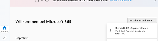 Office365 Auswahlbildschirm