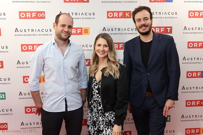 David Strolz, Anna Kalina-Mahr und Jan Pöltner bei der Preisverleihung zum AUSTRIACUS 2023